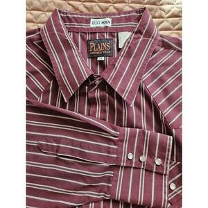 Plains Western Wear BIG MAN Maroon Stripe Pearl Snap Buttons LS Shirt, Size 3X